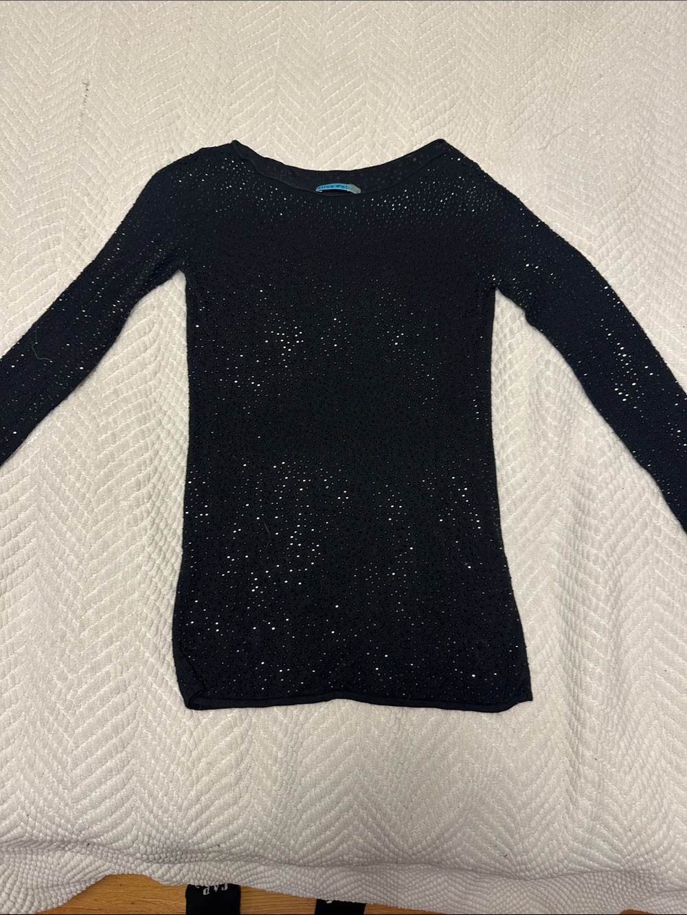 Alice and Olivia Black Sparkle beaded sweater Long-Sleeve Knit Top
